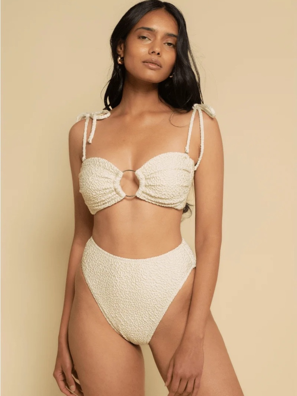 NWT new large free people montce Paula high waist bikini swim bottom oat texture